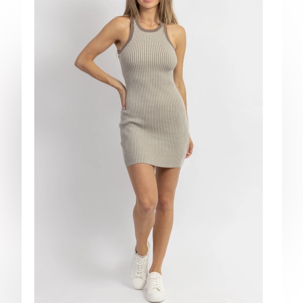 Labeye - Sunrays Two Tone Mini Dress in Taupe, M